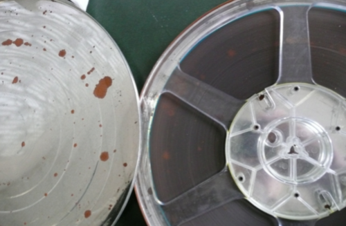 Traces of rust on an analog audiotape