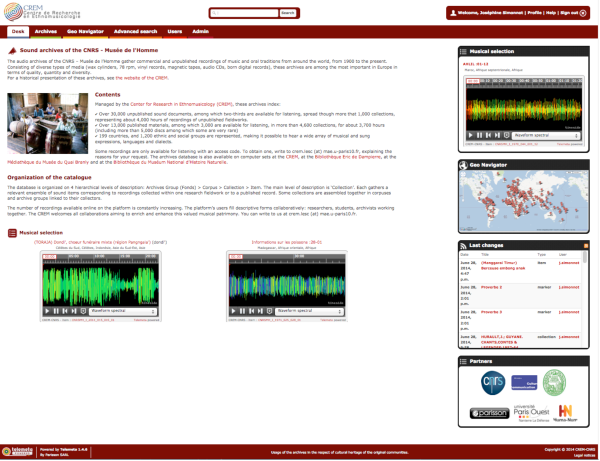 Screenshot of the Musee de l'Homme audio archives database home page